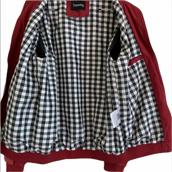 NWOT Tanming Slim Casual Bomber Jacket Size S Red - Picture 6 of 11